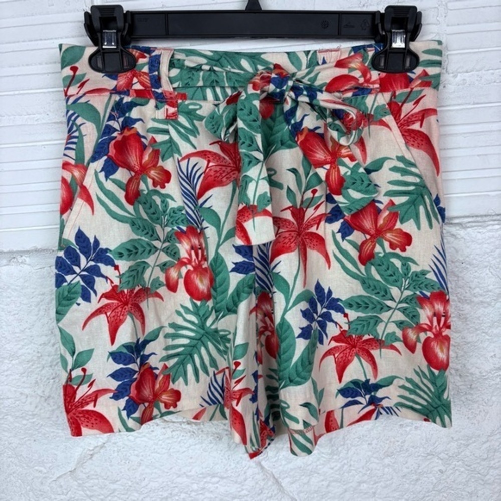 NWOT C&C CALIFORNIA Floral tropical linen blend colorful Tie-Waist Shorts size 2